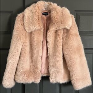 Topshop Dusty Pink Faux Fur Coat size 4 Petite